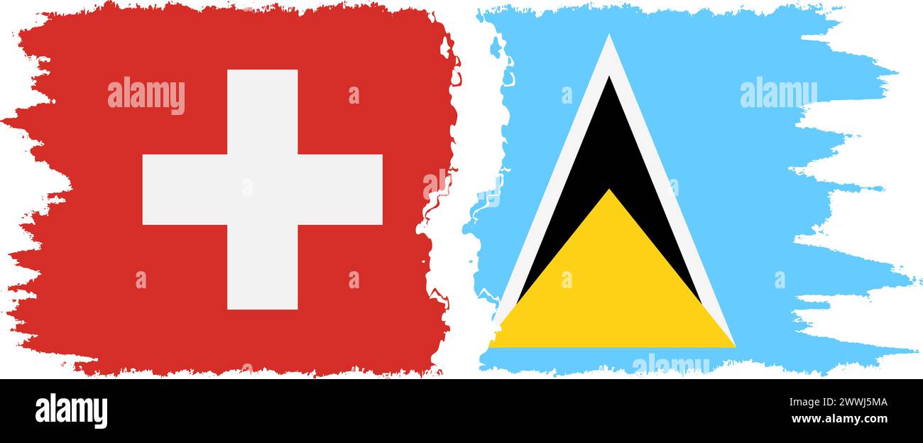 Saint Lucia und Schweiz Grunge Flaggen Verbindung, Vektor Stock Vektor