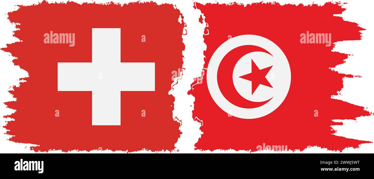 Tunesien und Schweiz Grunge Flags Verbindung, Vektor Stock Vektor