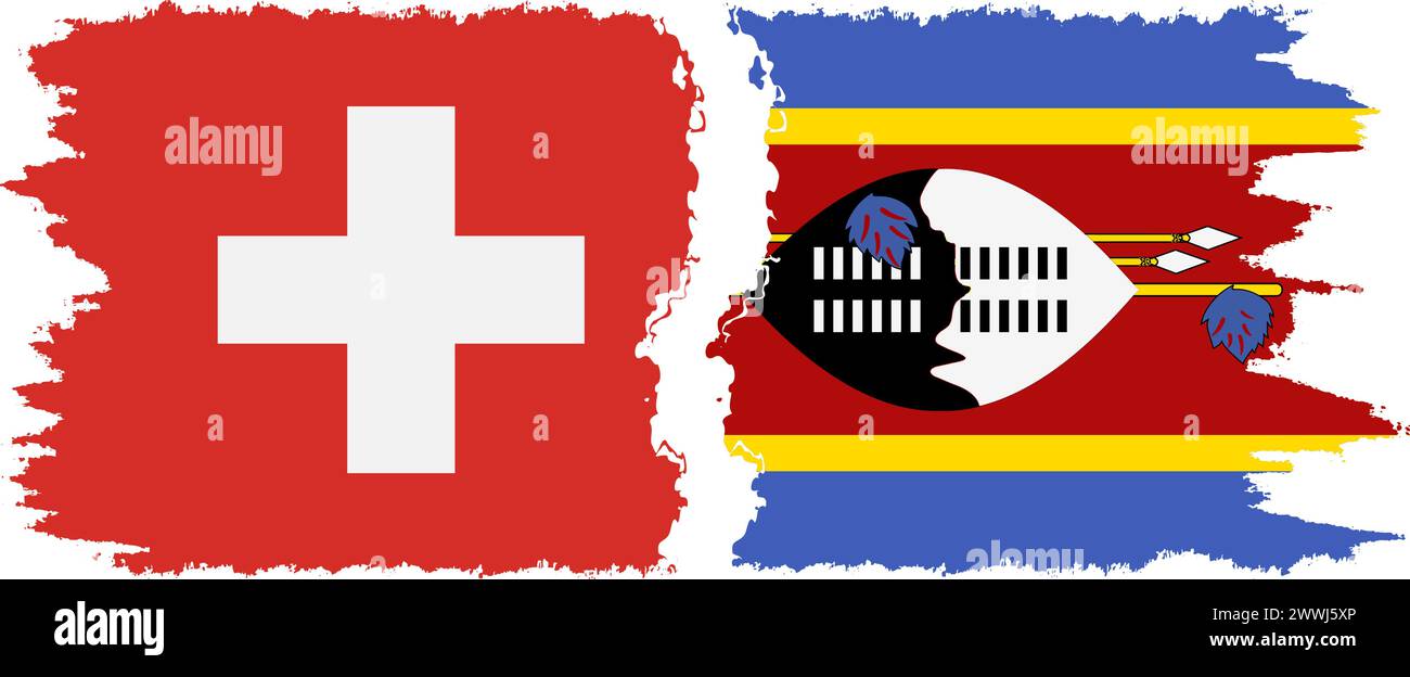 Eswatini und Schweiz Grunge Flaggen Verbindung, Vektor Stock Vektor