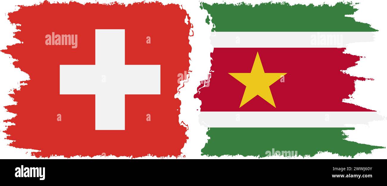 Suriname und Schweiz Grunge Flaggen Verbindung, Vektor Stock Vektor
