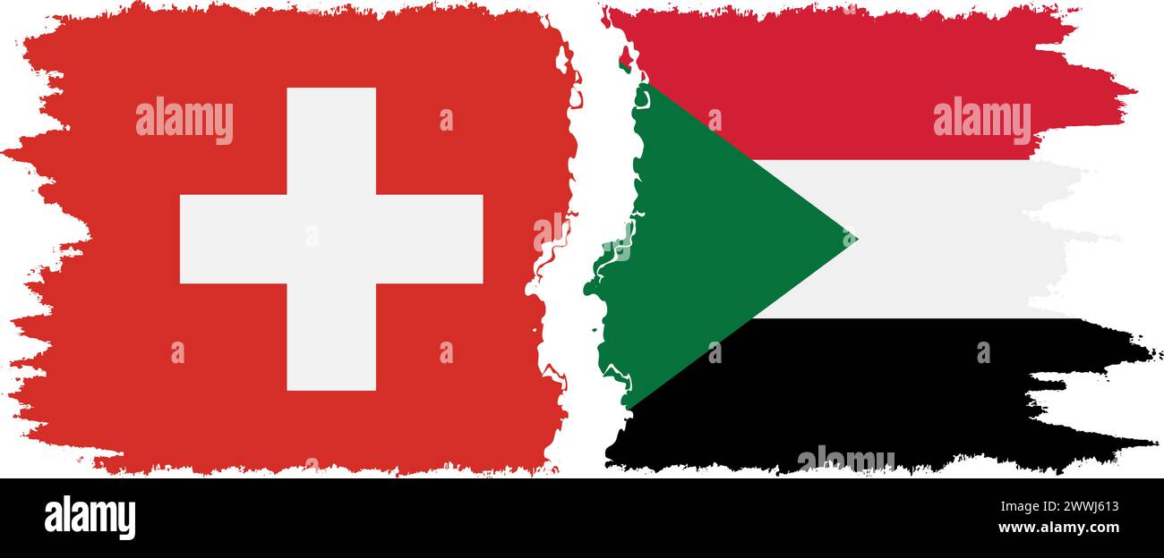 Sudan und Schweiz Grunge Flaggen Verbindung, Vektor Stock Vektor