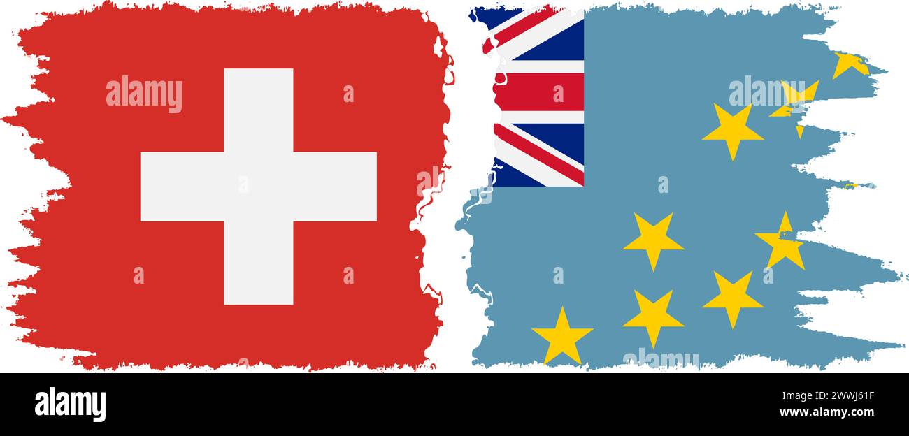 Tuvalu und Schweiz Grunge Flaggen Verbindung, Vektor Stock Vektor