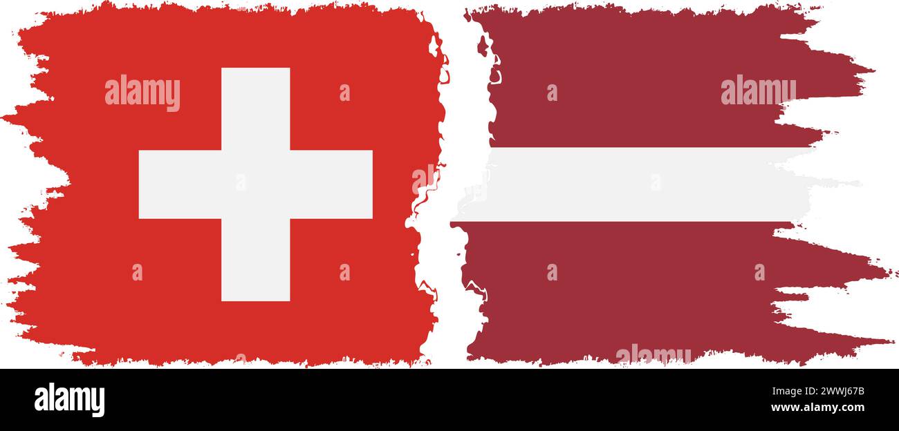 Lettland und Schweiz Grunge Flaggen Verbindung, Vektor Stock Vektor