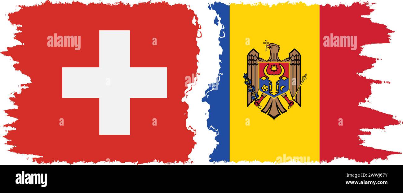Moldawien und Schweiz Grunge Flaggen Verbindung, Vektor Stock Vektor