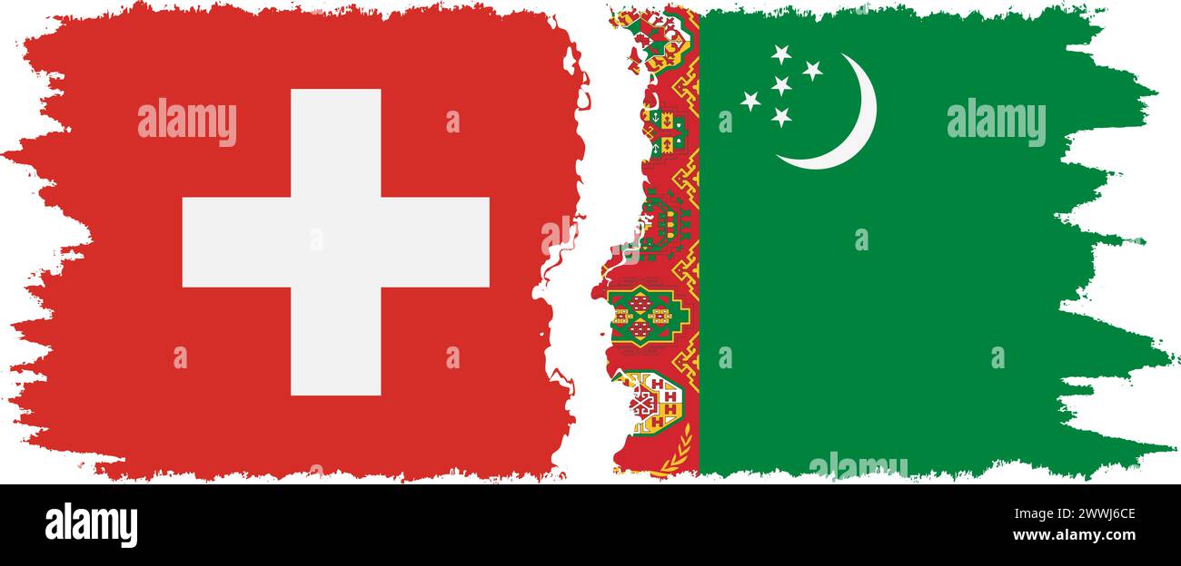 Turkmenistan und Schweiz Grunge Flaggen Verbindung, Vektor Stock Vektor