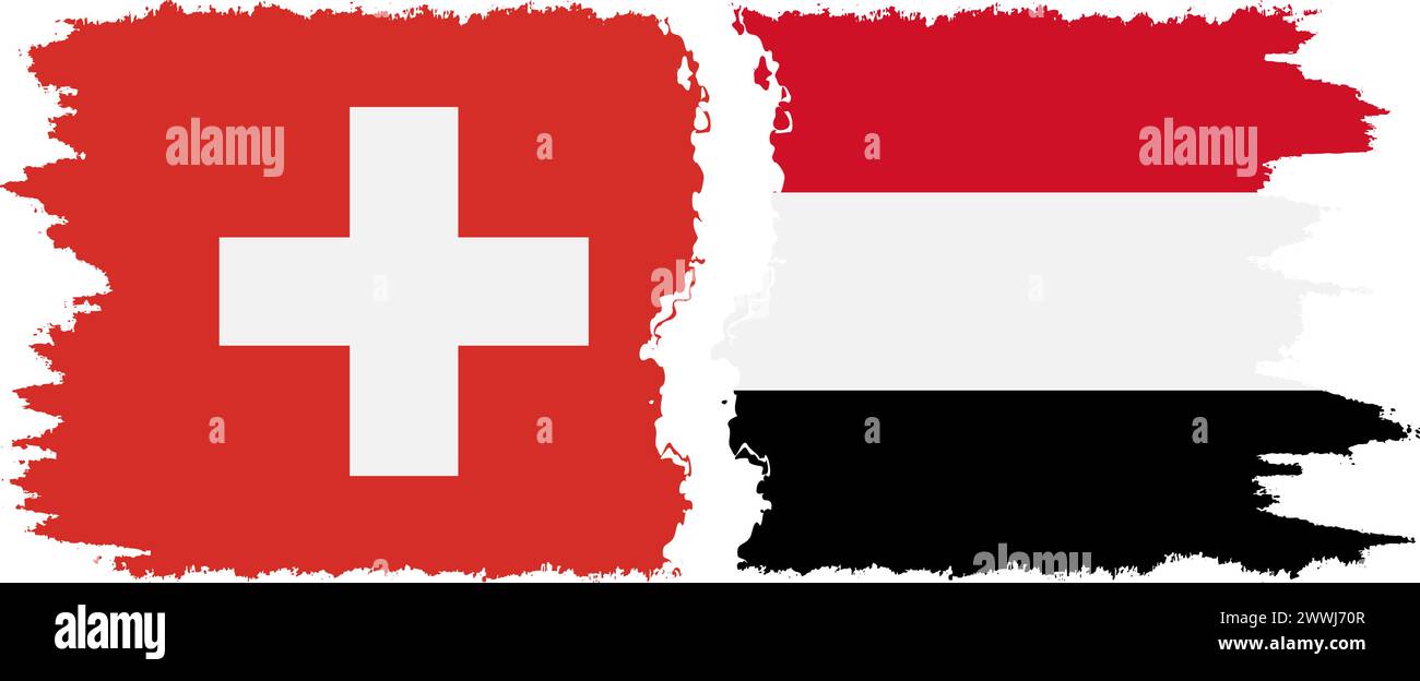 Jemen und Schweiz Grunge Flaggen Verbindung, Vektor Stock Vektor