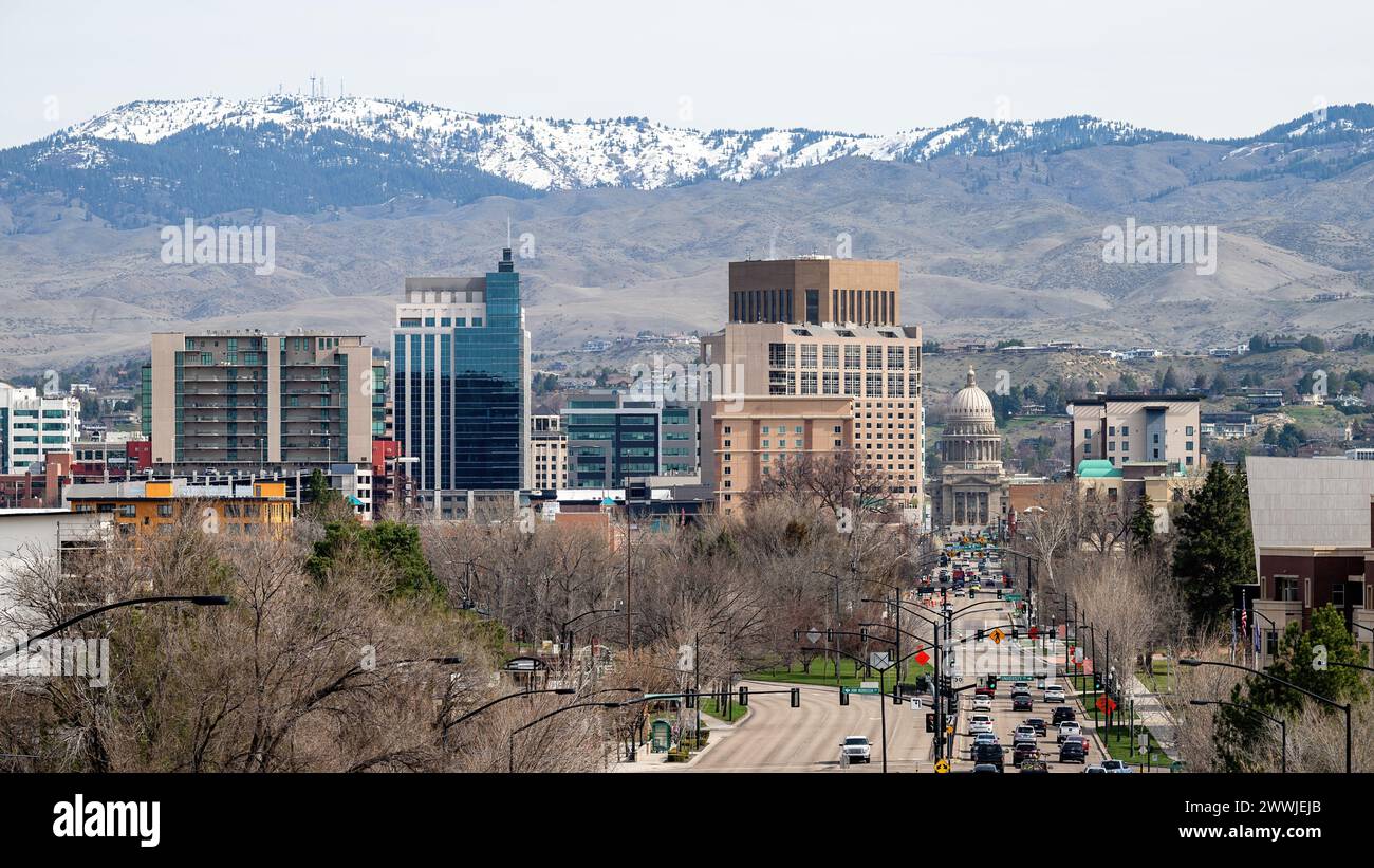 Ikonischer Blick auf Boise Idaho und das Hauptgebäude Stockfoto