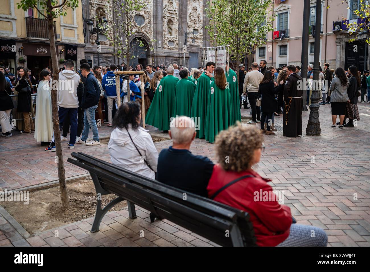 Proklamationsprozession in der Karwoche, die den Beginn der neun Tage der Leidenschaft in Saragossa, Spanien, symbolisiert Stockfoto