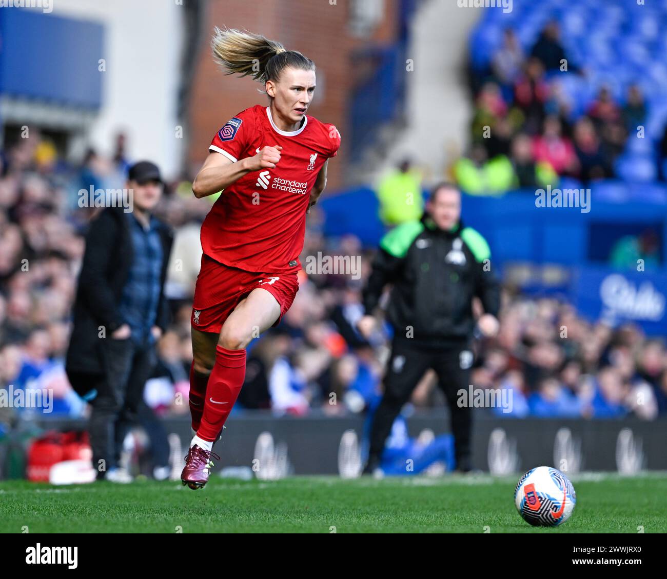 Mia Enderby von Liverpool Women in Action, während des FA Women's Super League Matches Everton Women vs Liverpool Women im Goodison Park, Liverpool, Großbritannien, 24. März 2024 (Foto: Cody Froggatt/News Images) Stockfoto