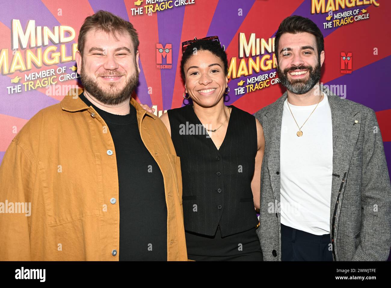 London, Großbritannien. März 2024. Sam Williams (L) nimmt an Einer Gala-Performance von Mind Mangler: Member of the Tragic Circle im Apollo Theatre in London Teil. Quelle: Siehe Li/Picture Capital/Alamy Live News Stockfoto