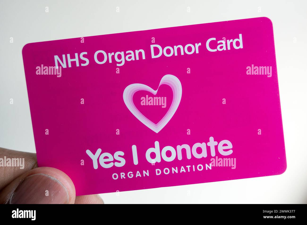 NHS Organspenderkarte Stockfoto