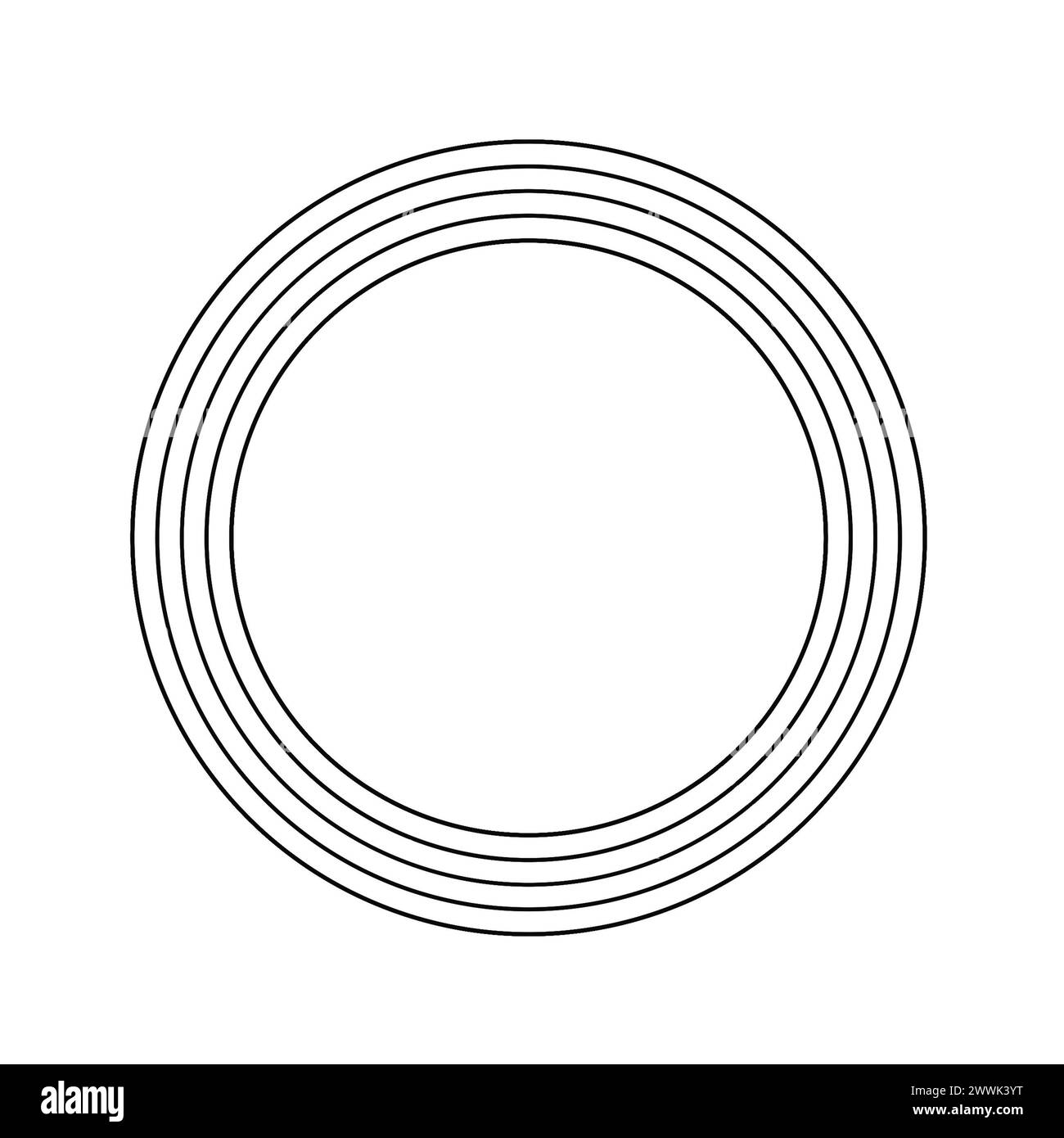 Kreisförmiges Rahmendesign, isoliert auf weißem Hintergrund. Für die Inneneinrichtung. Fotorahmen. Entwurfsobjekt in abgewickelter Form. Schwarzweißrahmen Stockfoto