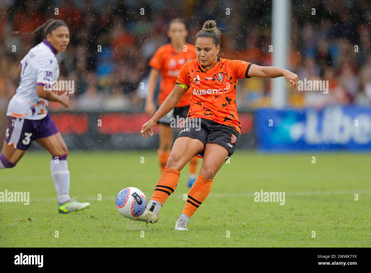 Brisbane, Australien, 24. März 2024: Ayesha Norrie (7 Brisbane) in Aktion während des Liberty A League Spiels zwischen Brisbane Roar und Perth Glory im Perry Park (Promediapix/SPP) Credit: SPP Sport Press Photo. /Alamy Live News Stockfoto