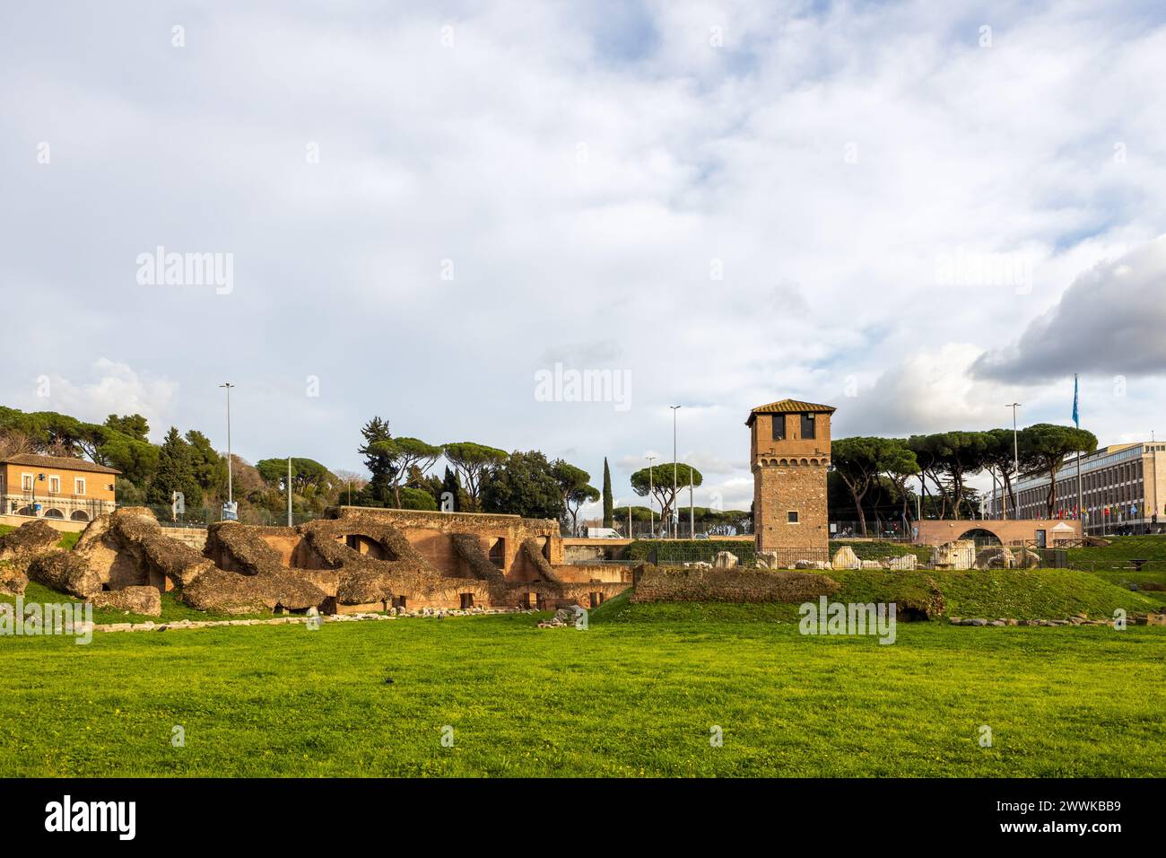Circo Massimo (Circus Maximus) und Ruinen des Kaiserpalastes, Rom, Italien Stockfoto