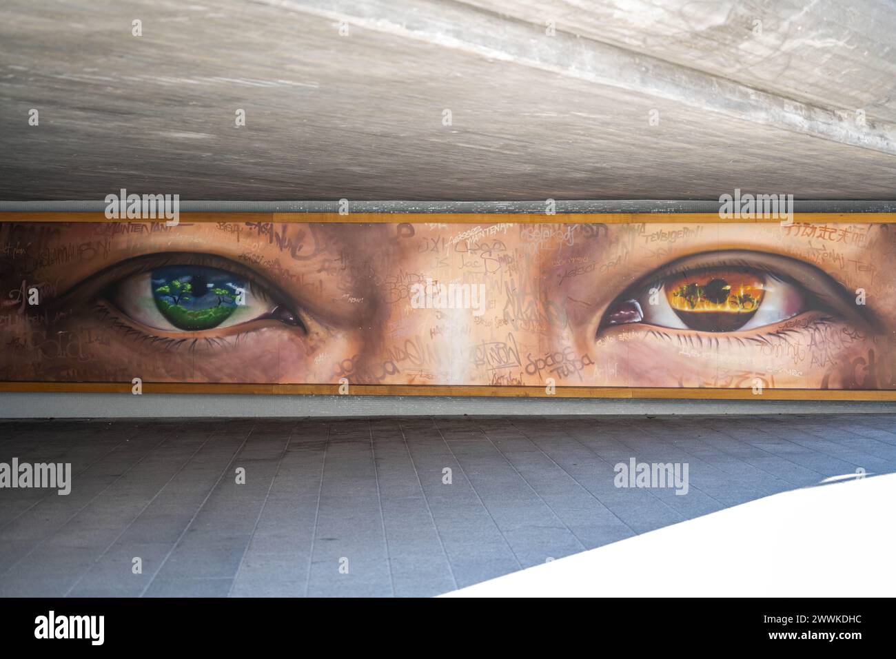 Beschreibung: Konstanzer Urban Art bei der Marktstätte zum Thema 'Blick in die Zukunft zum Klimawechsel liegt in unserer Verantwortung'. Konstanz, Bo Stockfoto