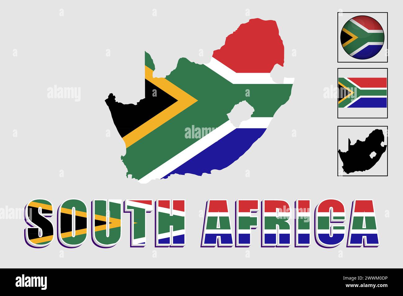Südafrika-Flagge und -Karte in einer Vektorgrafik Stock Vektor