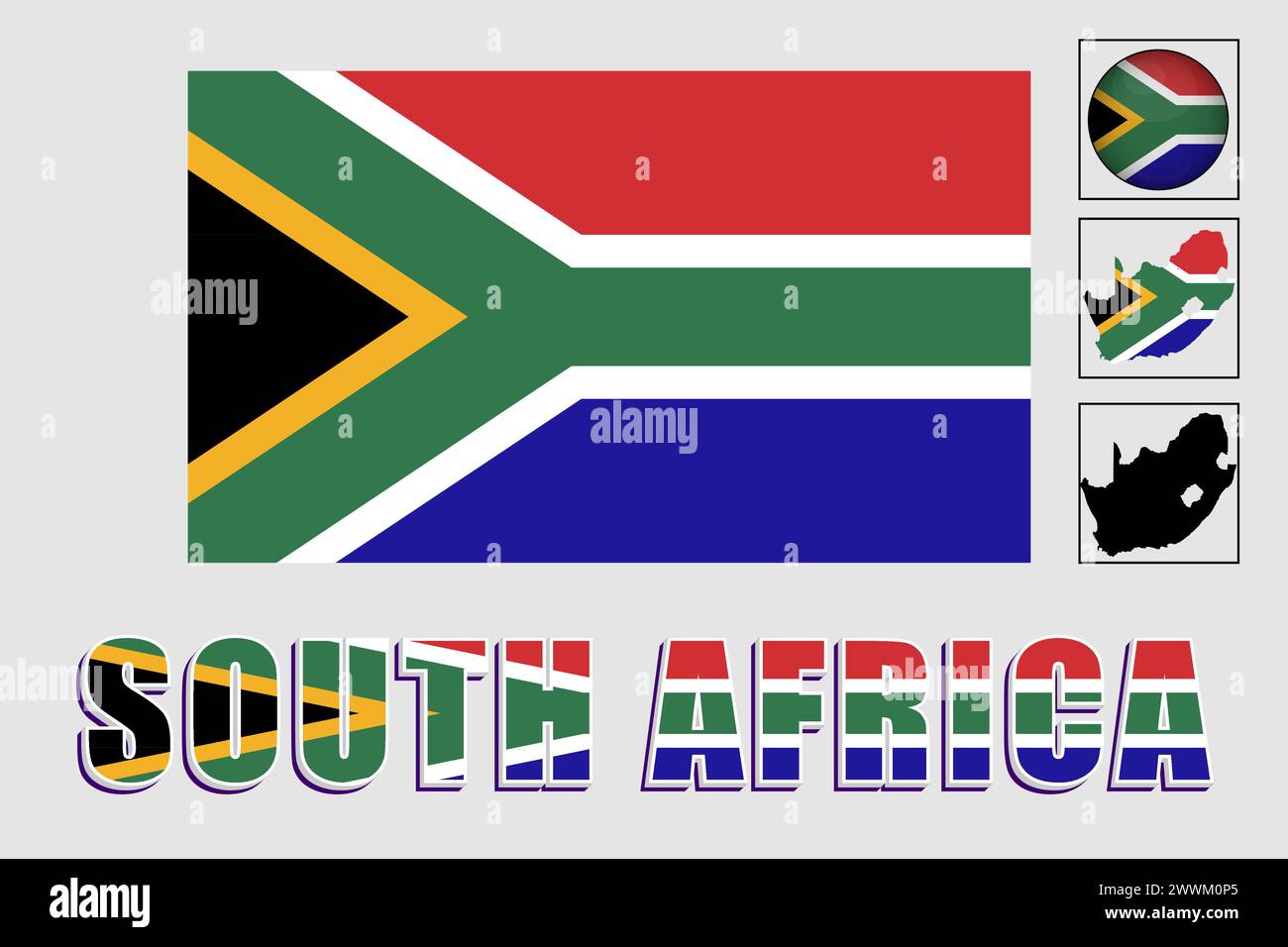 Südafrika-Flagge und -Karte in einer Vektorgrafik Stock Vektor