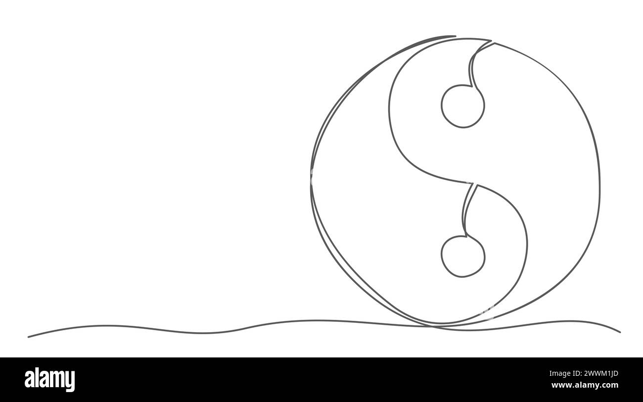 Yin Yang, eine Linie, isoliert auf weißem Hintergrund Stock Vektor