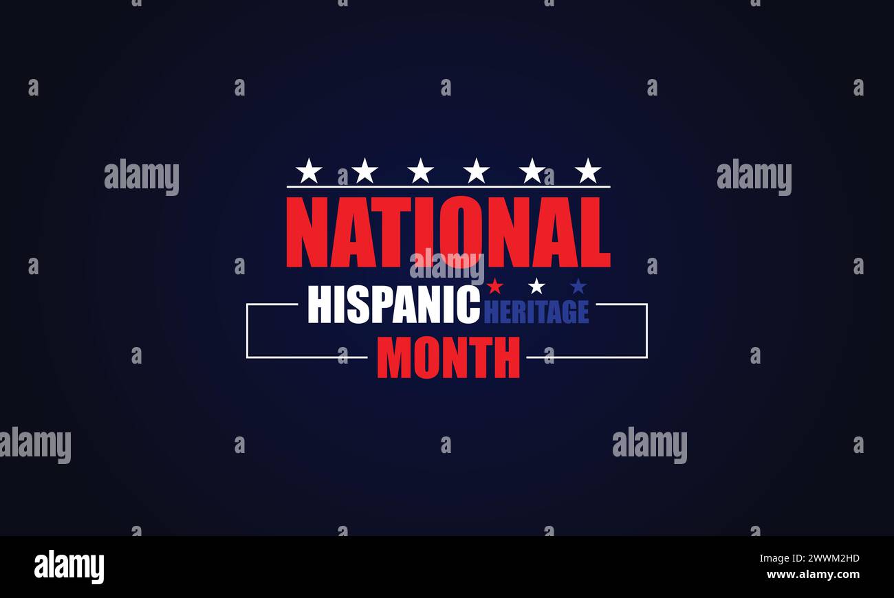 Der Text zum Monat des nationalen Hispanischen Kulturerbes mit der us-Flagge zeigt ein Illustrationsdesign Stock Vektor