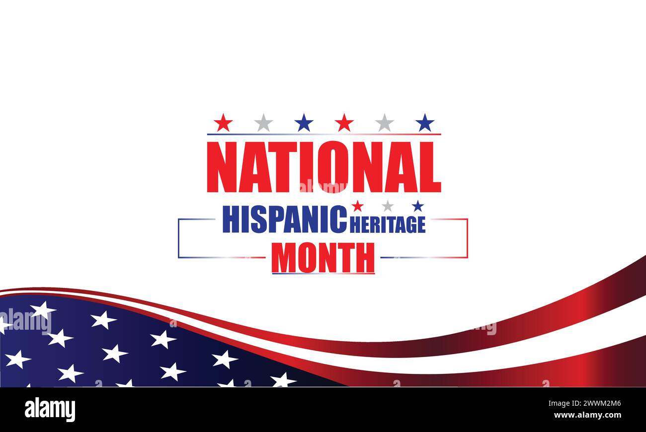 Der Text zum Monat des nationalen Hispanischen Kulturerbes mit der us-Flagge zeigt ein Illustrationsdesign Stock Vektor