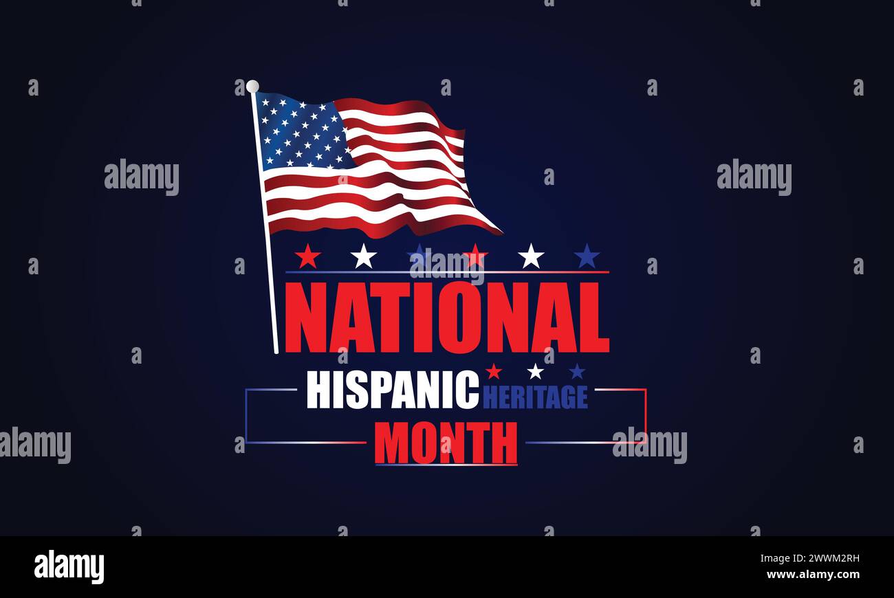 Der Text zum Monat des nationalen Hispanischen Kulturerbes mit der us-Flagge zeigt ein Illustrationsdesign Stock Vektor