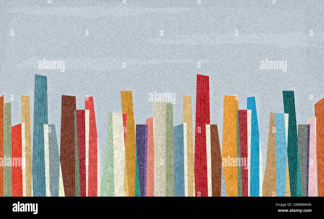 Moderner abstrakter Mosaikhintergrund der Skyline der Stadt, nahtloses horizontales sich wiederholendes Muster Stock Vektor