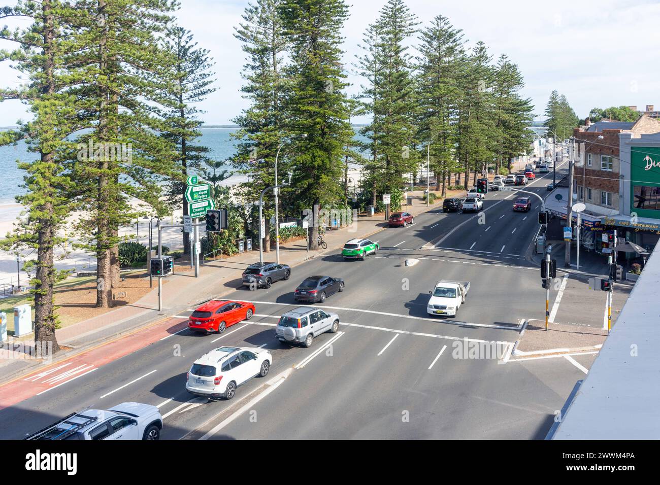 The Grand Parade und Brighton-Le-Sands Beach, Brighton-Le-Sands, Sydney, New South Wales, Australien Stockfoto