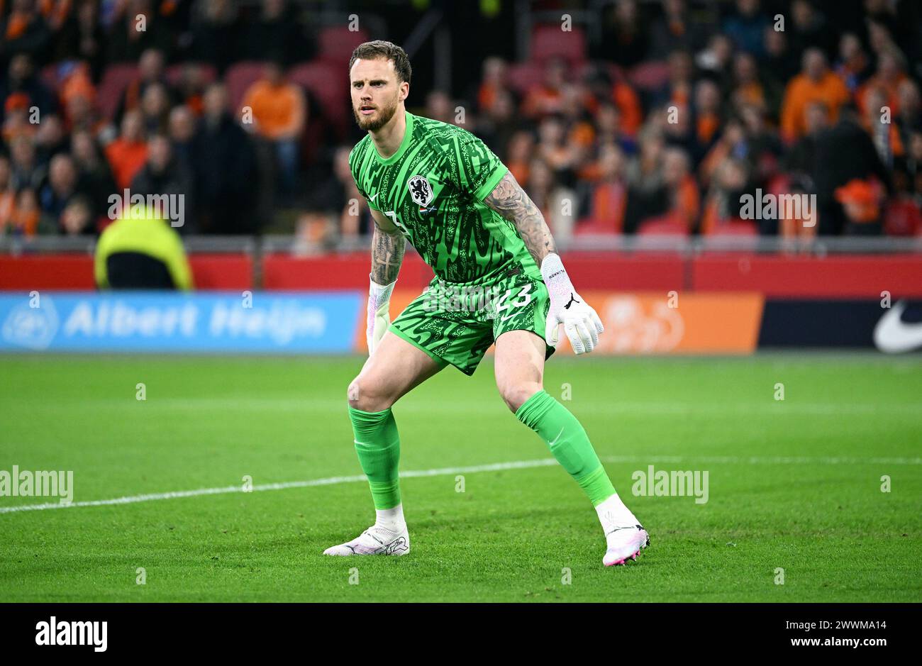 Fußball, internationales Spiel, Freundschaftsspiel zur Euro 2024, Amsterdam Arena, Niederlande - Schottland; Mark Flekken (NED) Stockfoto