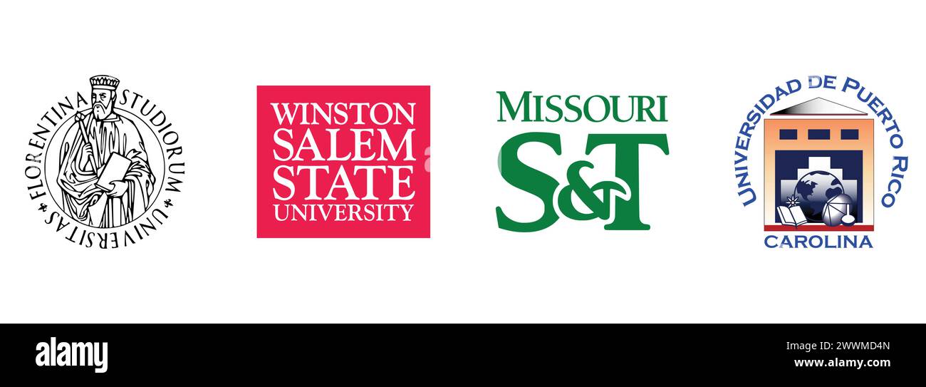 University of Florence, Missouri ST, Winston Salem State University, UPR bei Carolina Seal. Redaktionelle Vektor-Logokollektion. Stock Vektor