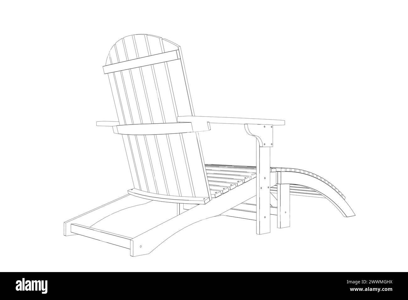 Umriss des Strandstuhls isoliert auf weißem Hintergrund. Sonnenliege aus Holz Contour. Strand hölzerne Liege Sommer Sonnenliege Vektor Illustration lokalisiert auf weiß Stock Vektor