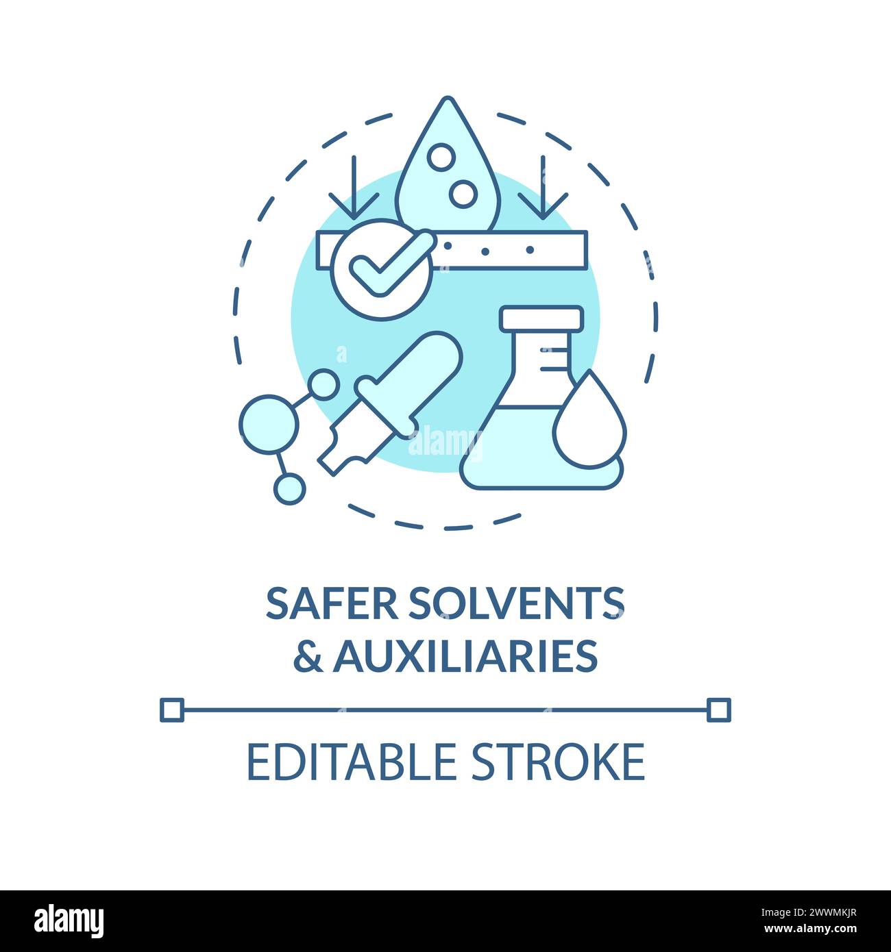 Sanftes blaues Konzeptsymbol für sicherere Lösungsmittel und Hilfsstoffe Stock Vektor