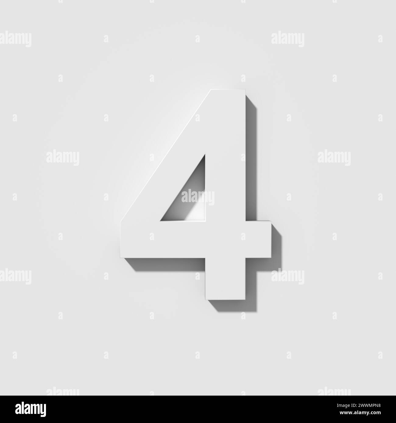 Weiße Nummer drei 3 auf weißem Hintergrund. Draufsicht. 3D-Rendering. Stockfoto
