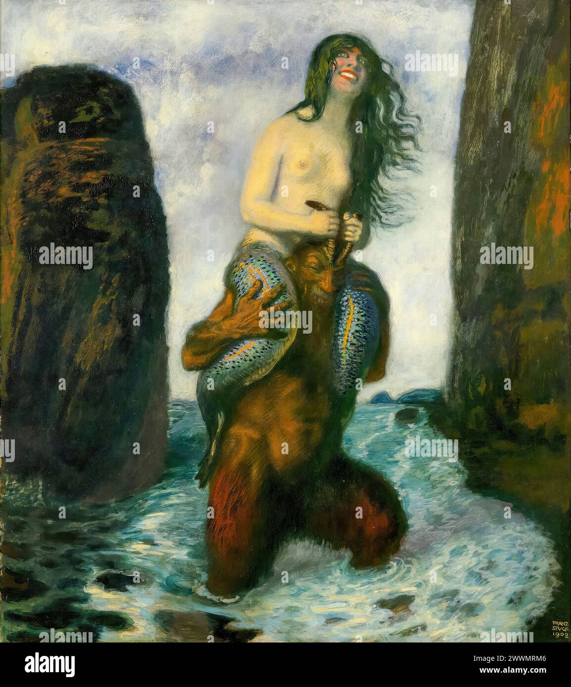 Franz von Stuck Malerei, Faun und Meerjungfrau, Öl auf Holz, 1902 Stockfoto