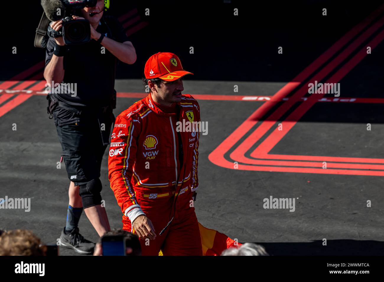 AUSTRALIEN ALBERT PARK CIRCUIT, AUSTRALIEN - 24. MÄRZ: Carlos Sainz, Ferrari SF-23 während des Grand Prix von Australien auf dem Australia Albert Park Circuit am Sonntag, 24. März 2024 in Melbourne, Australien. (Foto: Michael Potts/BSR Agency) Credit: BSR Agency/Alamy Live News Stockfoto