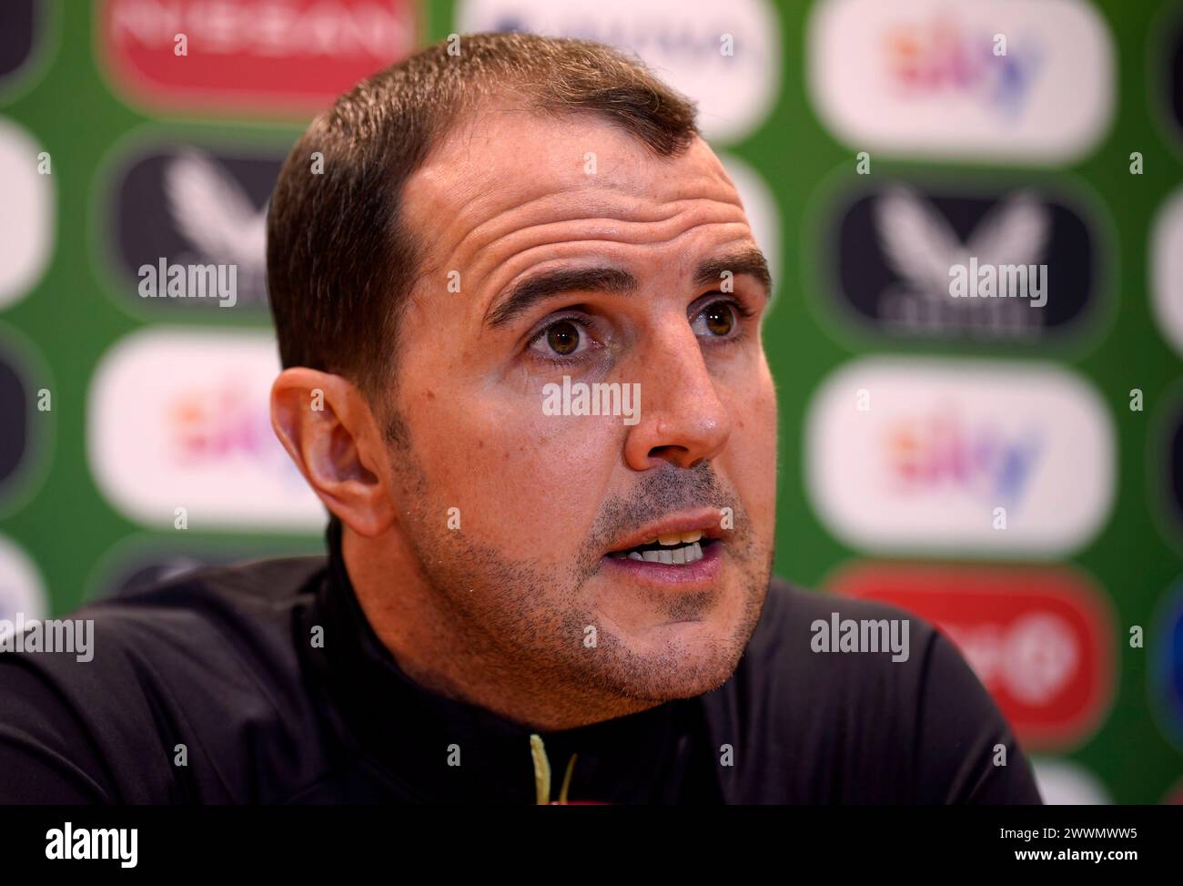 Interimsmanager John O'Shea während einer Pressekonferenz im FAI National Training Centre in Abbotstown (Republik Irland). Bilddatum: Montag, 25. März 2024. Stockfoto