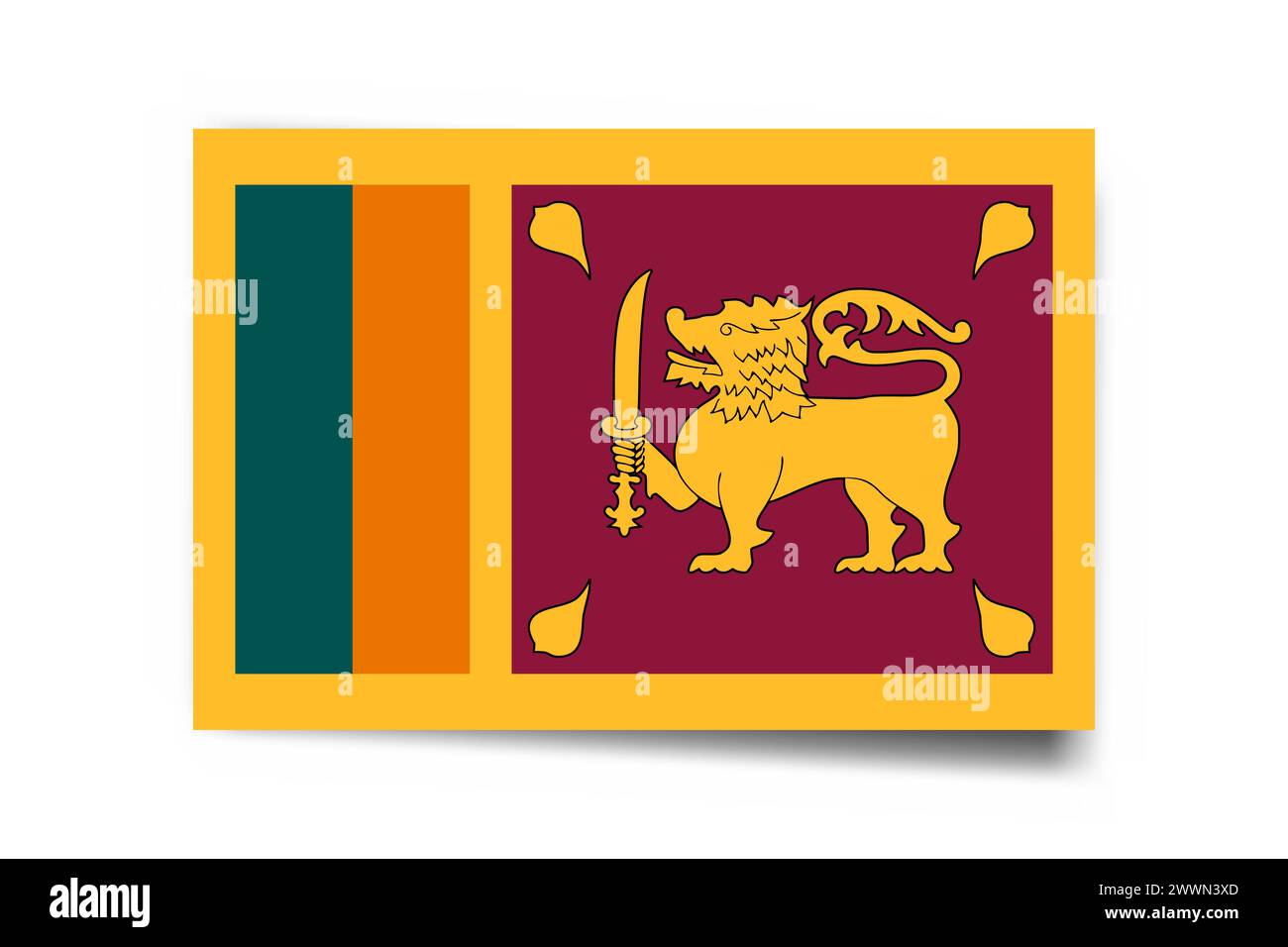 Sri Lanka Flagge - rechteckige Karte mit fallendem Schatten isoliert auf weißem Hintergrund. Stock Vektor