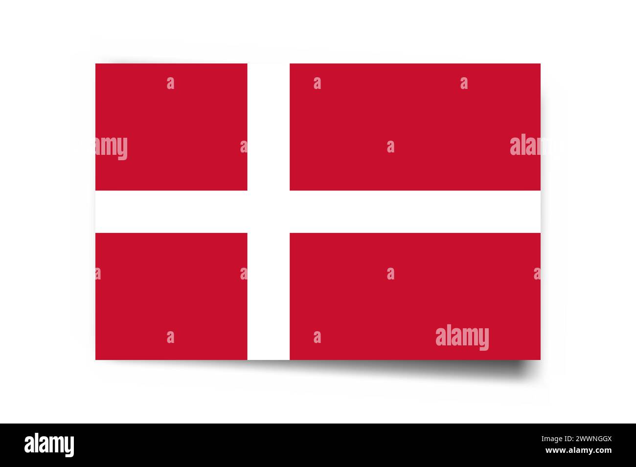 Dänemark Flagge - rechteckige Karte mit heruntergeworfenem Schatten auf weißem Hintergrund. Stock Vektor