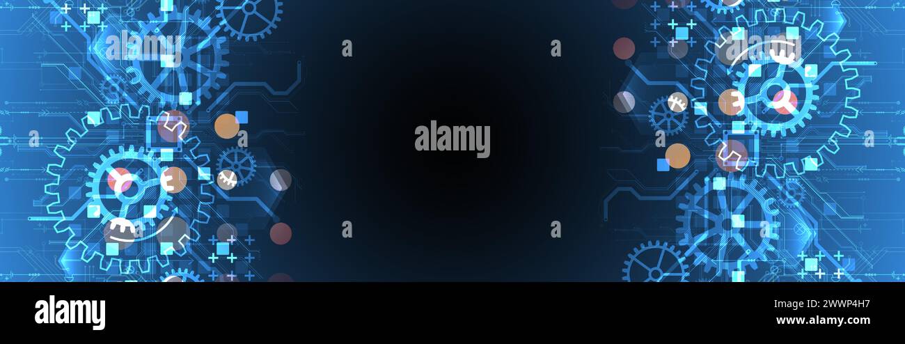 Zahnradtechnologie auf Steigungshintergrund. Handgezeichneter Vektor. Stock Vektor