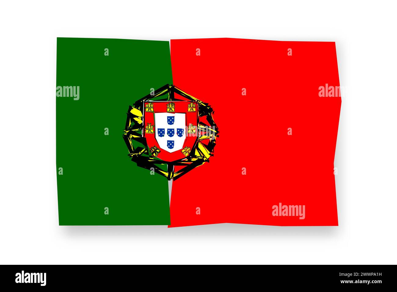 Portugiesische Flagge – stilvolles Flaggenmosaik aus bunten Papierschnitten. Vektorillustration mit fallendem Schatten auf weißem Hintergrund Stock Vektor