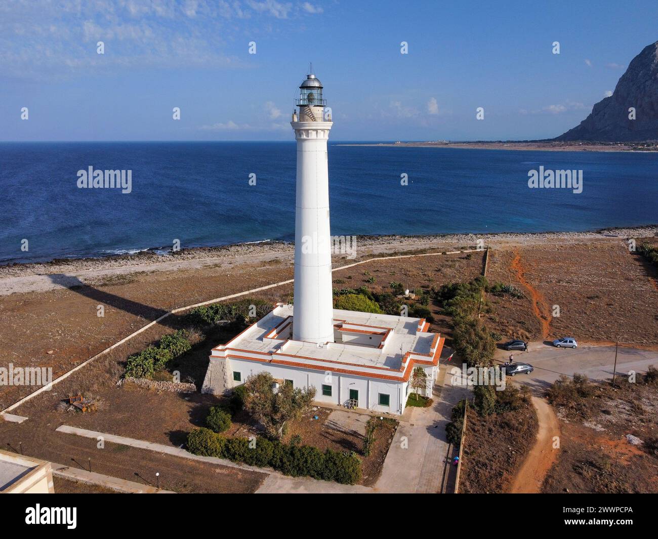 Luftaufnahme des Leuchtturms von San Vito lo Capo, Sizilien Stockfoto