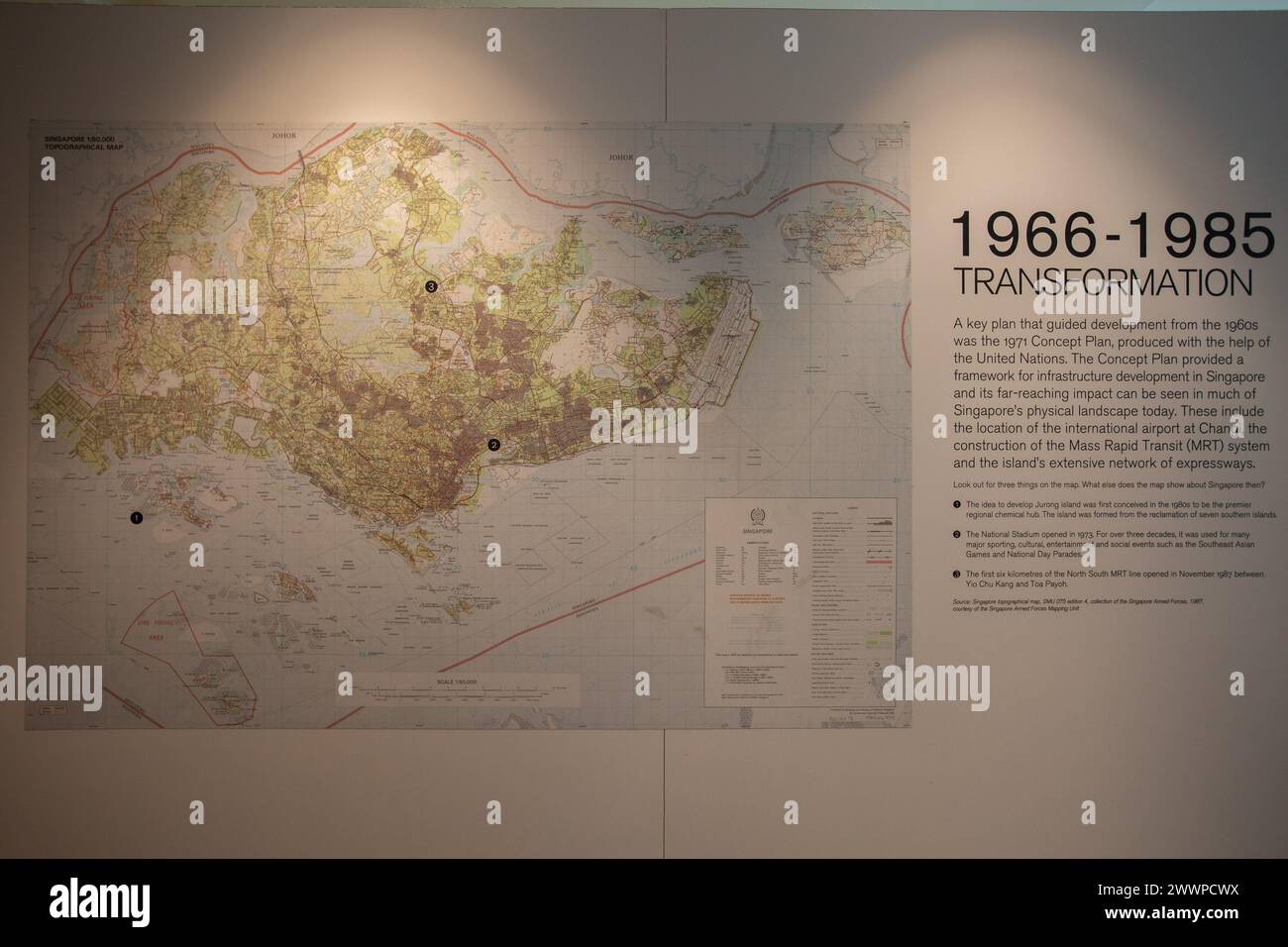 Transformation der Singapur-Karte von 1966 bis 1985. 2024. Stockfoto