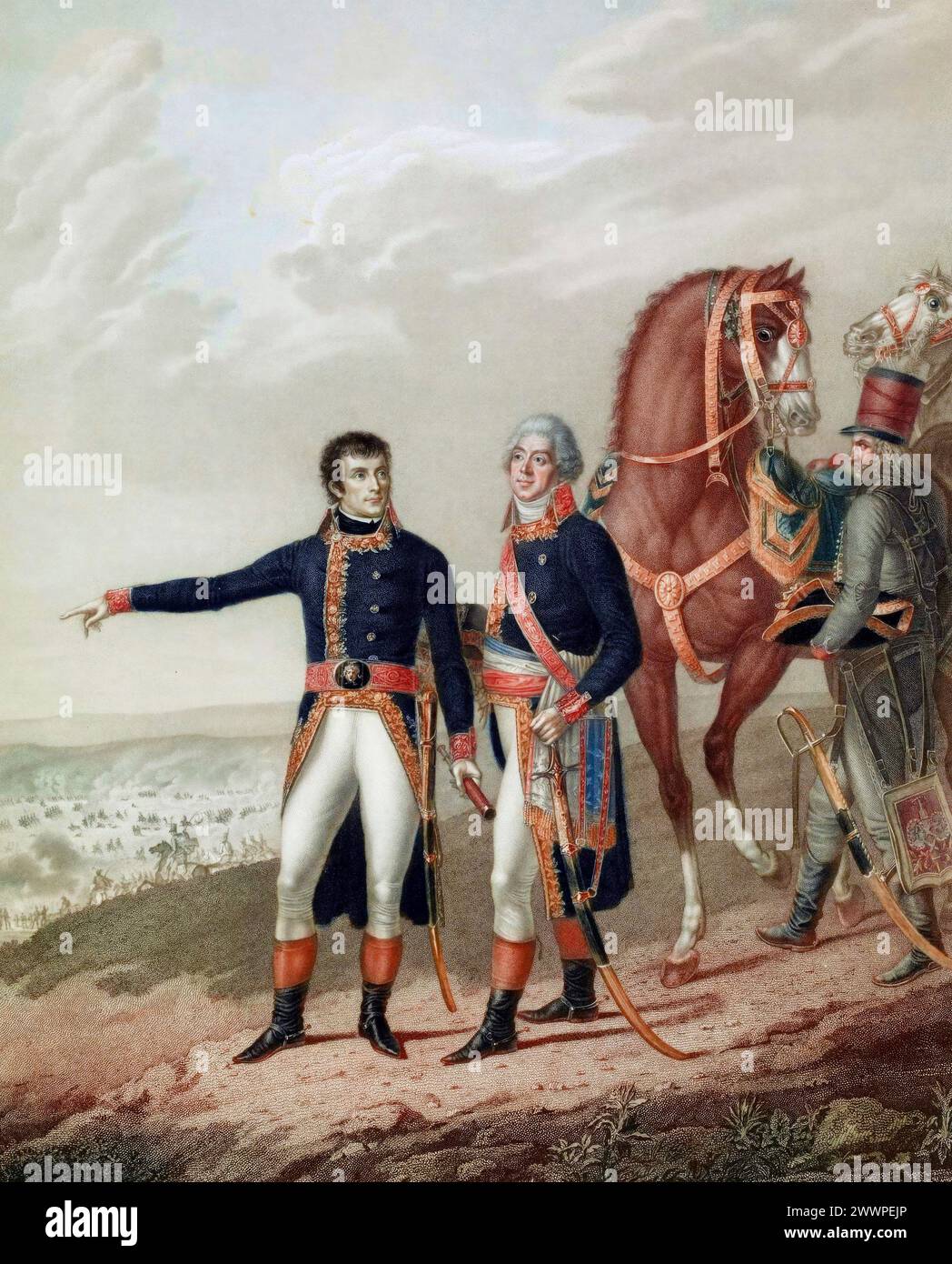 General Berthier und Napoleon I. in der Schlacht von Marengo am 14. Juni 1800 zum Zeitpunkt des Sieges. Nach Carle Vernet (1758-1836) Stockfoto