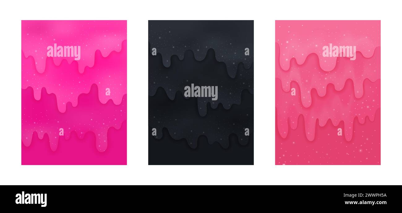 Set abstrakter Hintergründe mit glitzerndem flüssigem Schleim. Stock Vektor