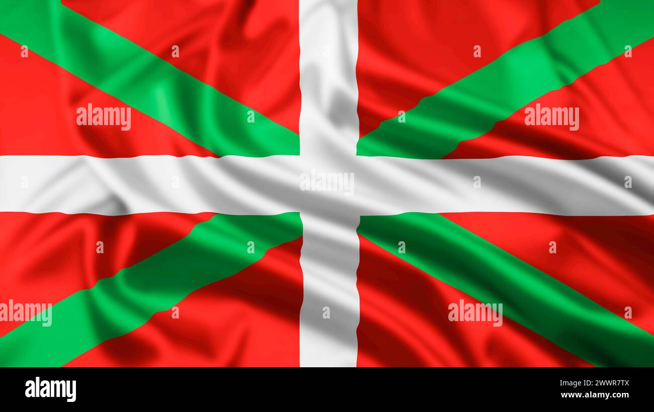 Die Flagge des Baskenlandes, eine der autonomen Gemeinschaften Spaniens, mit einem Welligkeitseffekt Stockfoto