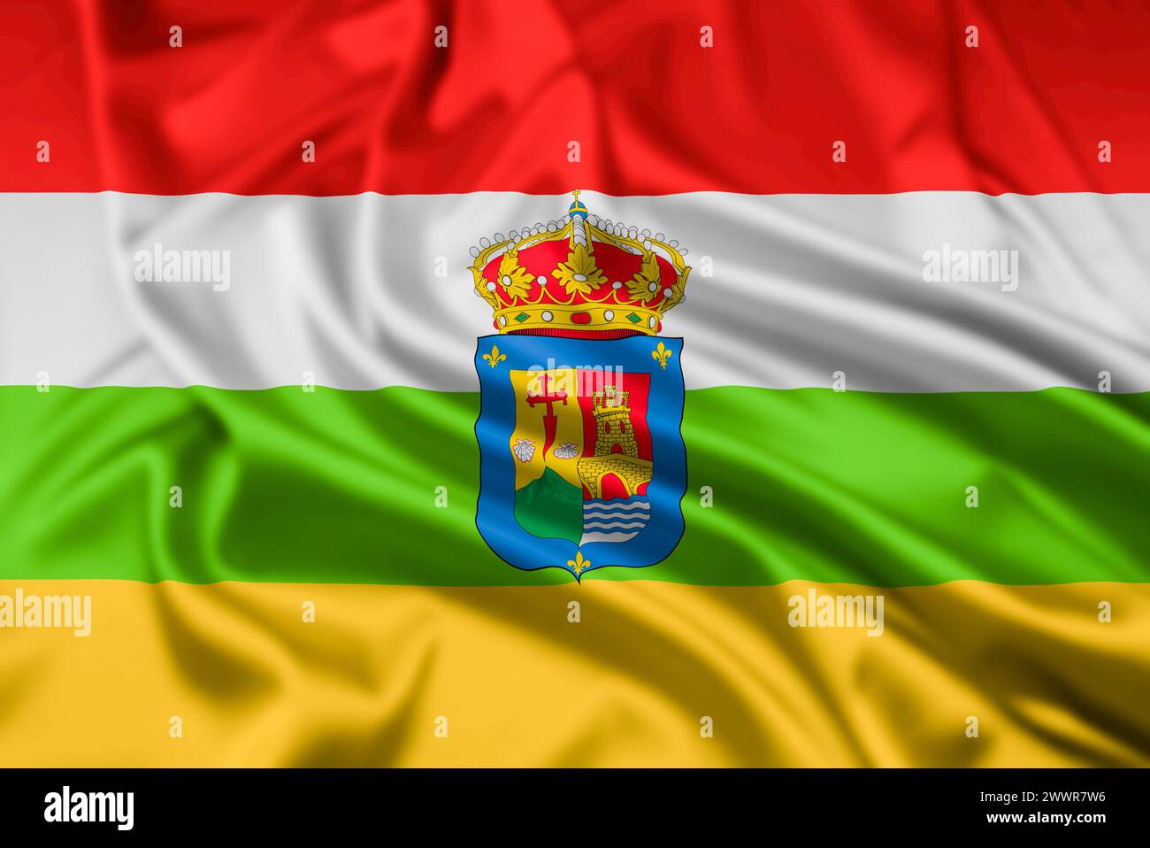 Die Flagge von La Rioja, eine der autonomen Gemeinden Spaniens, mit einem Welligkeitseffekt Stockfoto