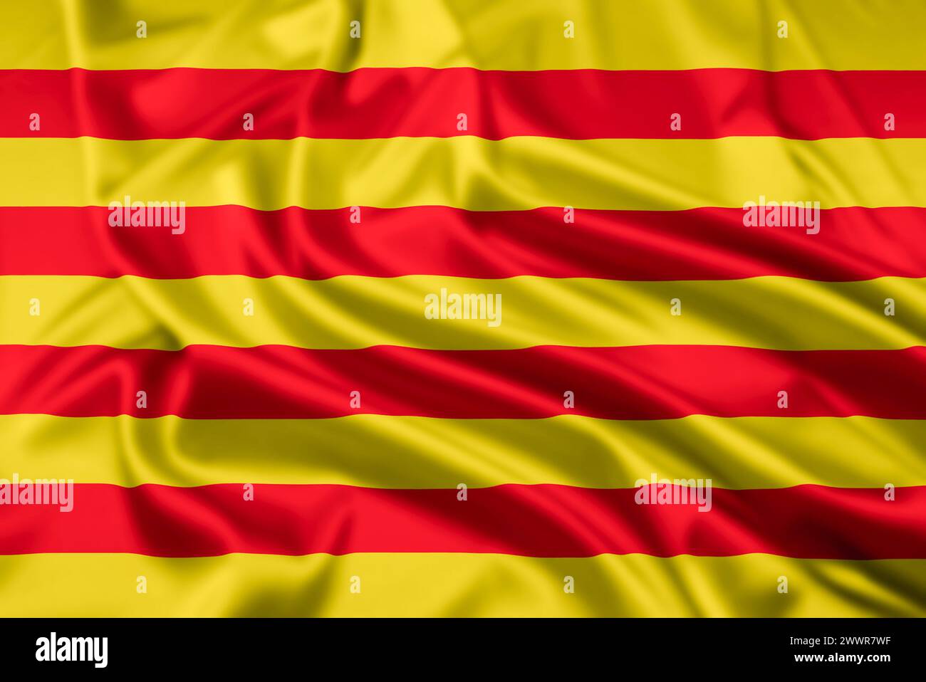 Die Flagge Kataloniens, eine der autonomen Gemeinschaften Spaniens, mit einem Welligkeitseffekt Stockfoto