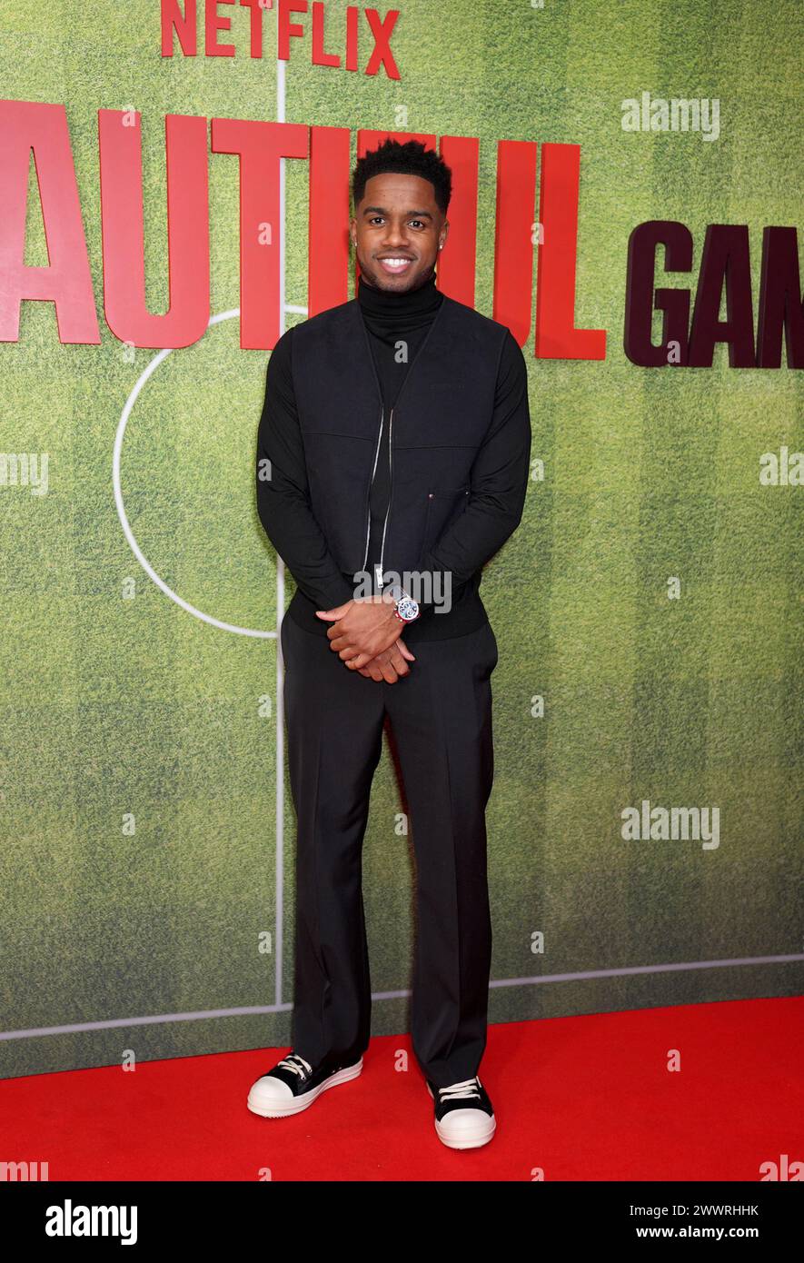 Ryan Sessegnon von Tottenham Hotspur kommt für eine Vorführung des Netflix-Films The Beautiful Game im Ham Yard Hotel in Soho, London. Bilddatum: Montag, 25. März 2024. Stockfoto