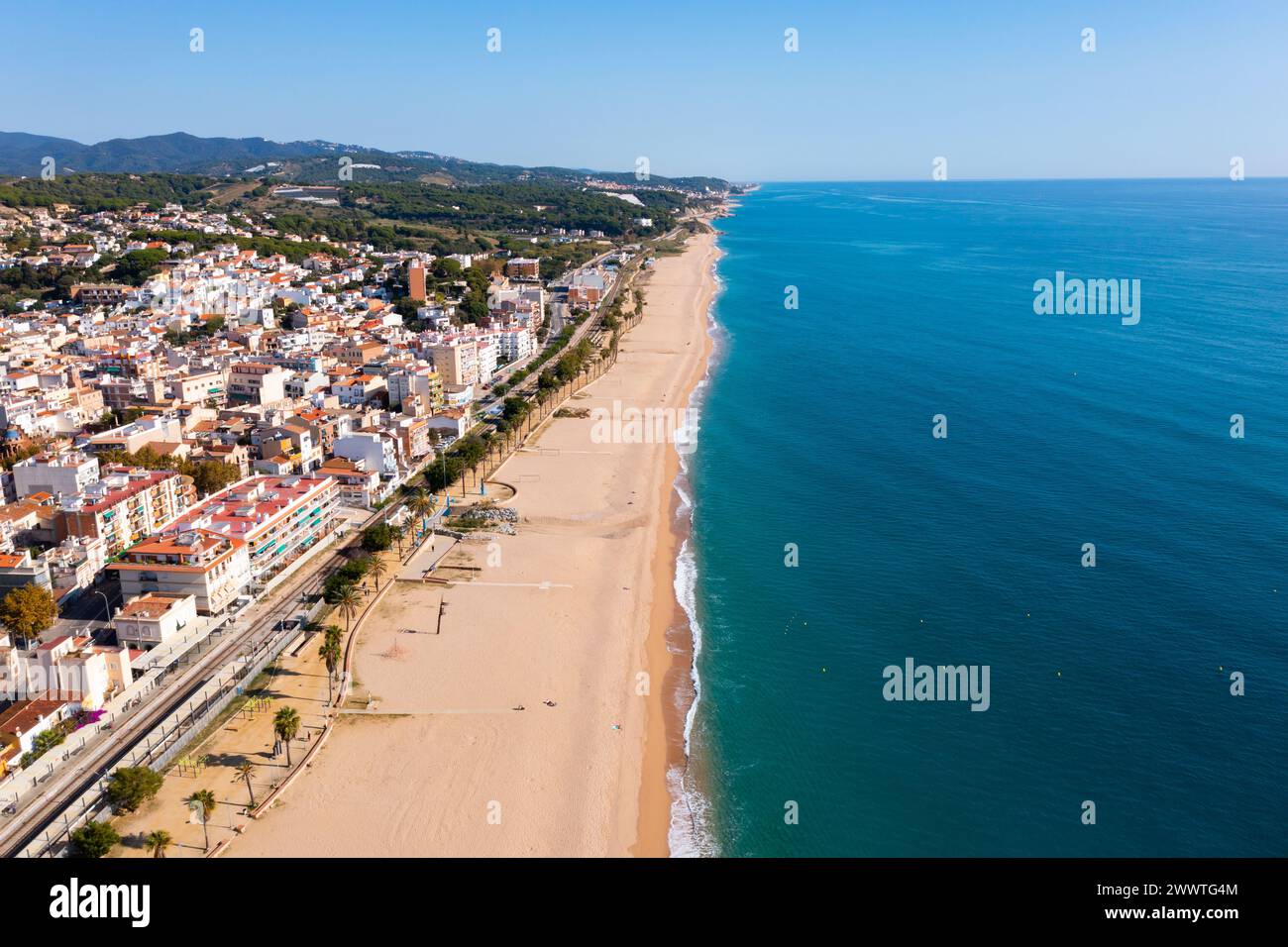 Vogelperspektive auf Canet de Mar, Spanien Stockfoto