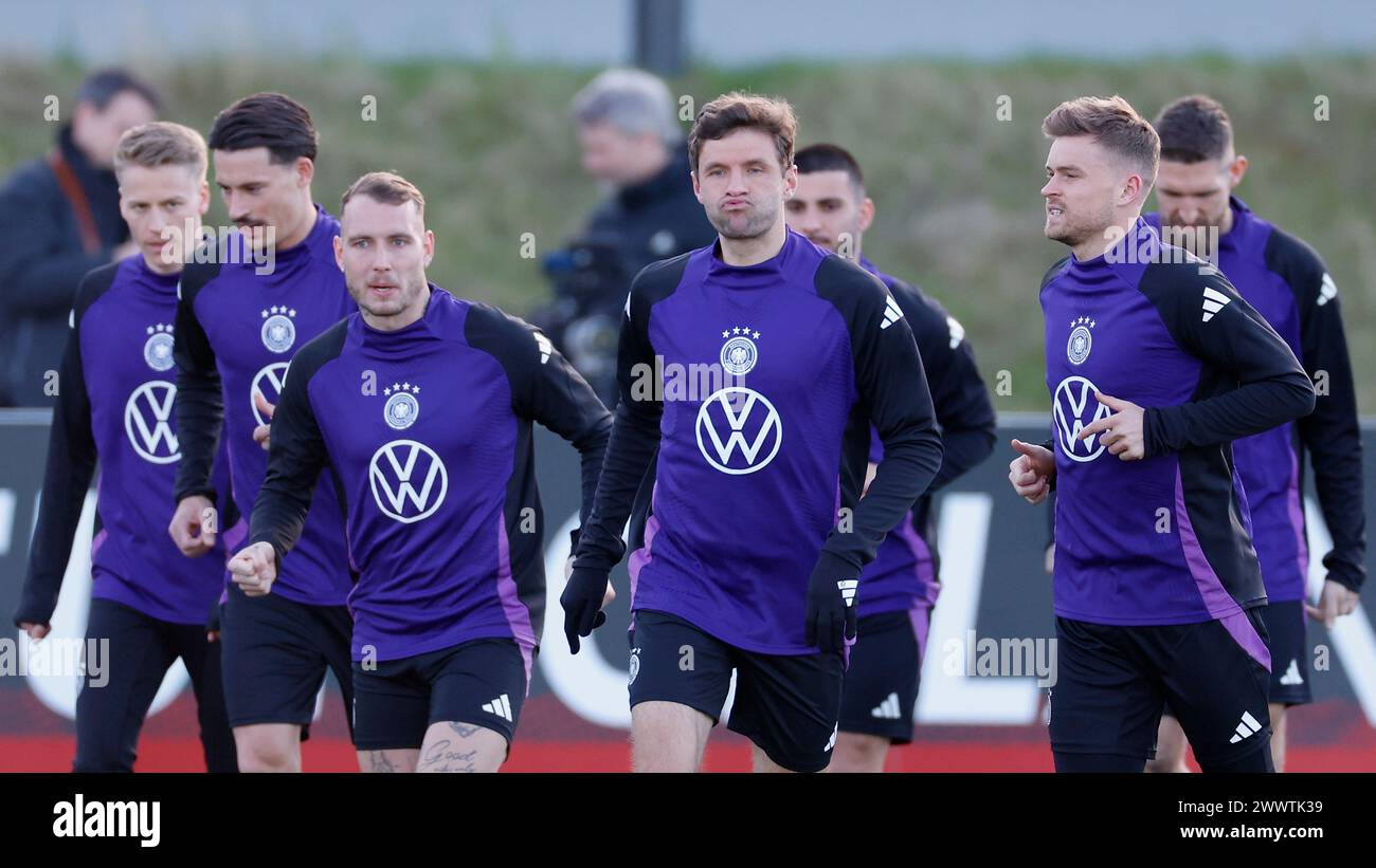 v. l. Marc-Andre ter Stegen, Robin Koch, David Raum, Thomas Müller und Maximilian Mittelstädt, 25.03.2024, Fussball, DFB, Nationalmannschaft, Absch Stockfoto