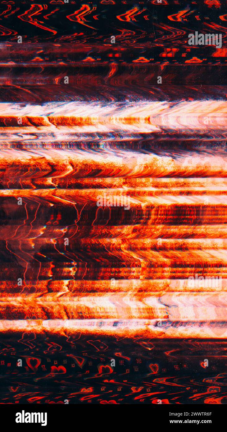 Fehler bei der Textur des Bildschirms Verzerrung rotes analoges Rauschen Stockfoto